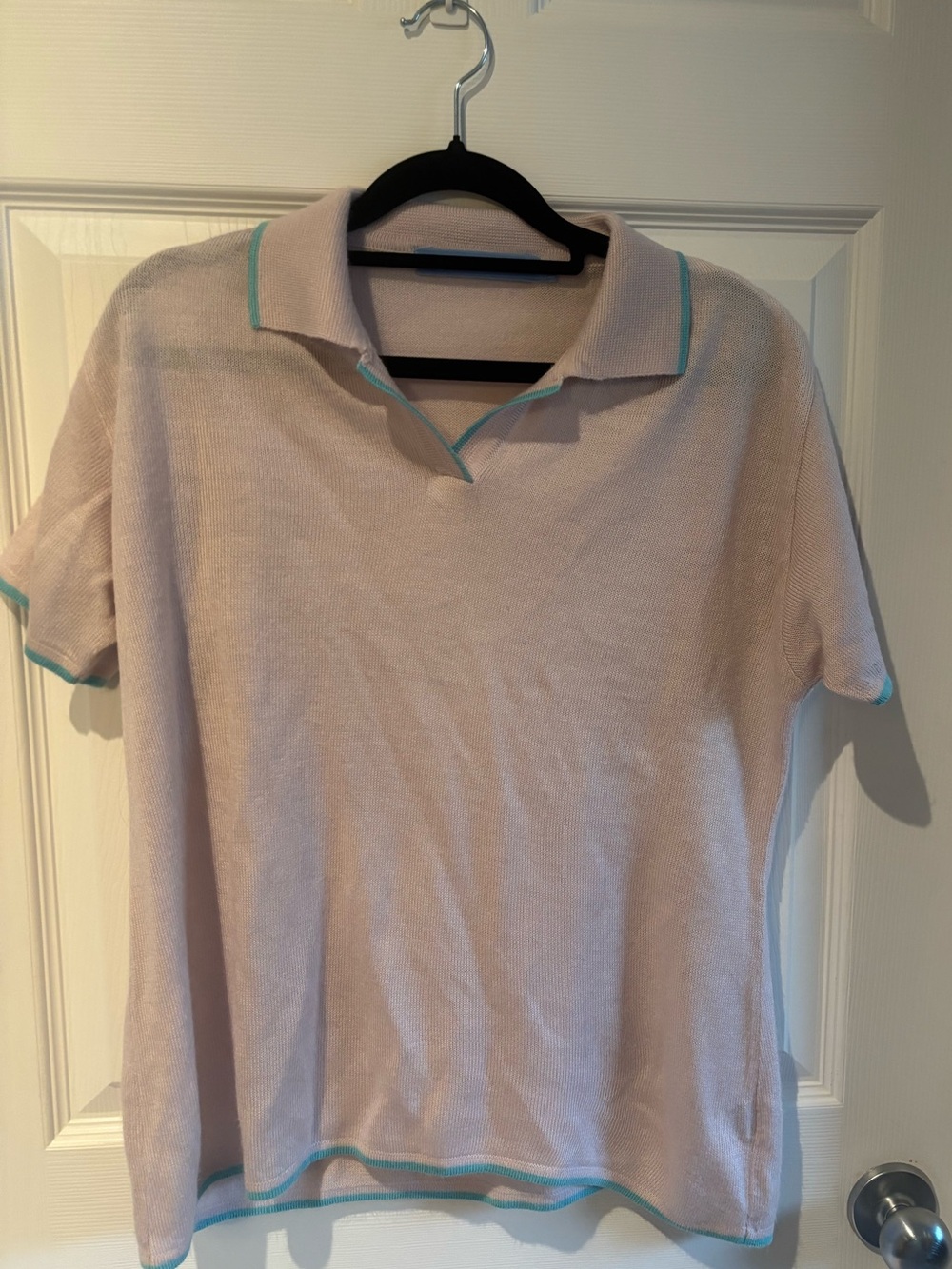 Annabelle Light Pink Polo with Teal Trim